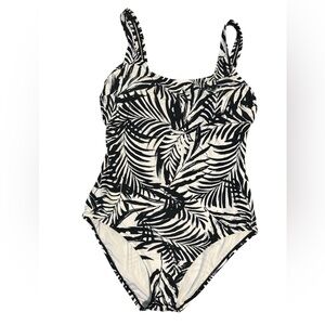 OP Black and White Tropical Print‎ One-Piece Swimsuit sz L